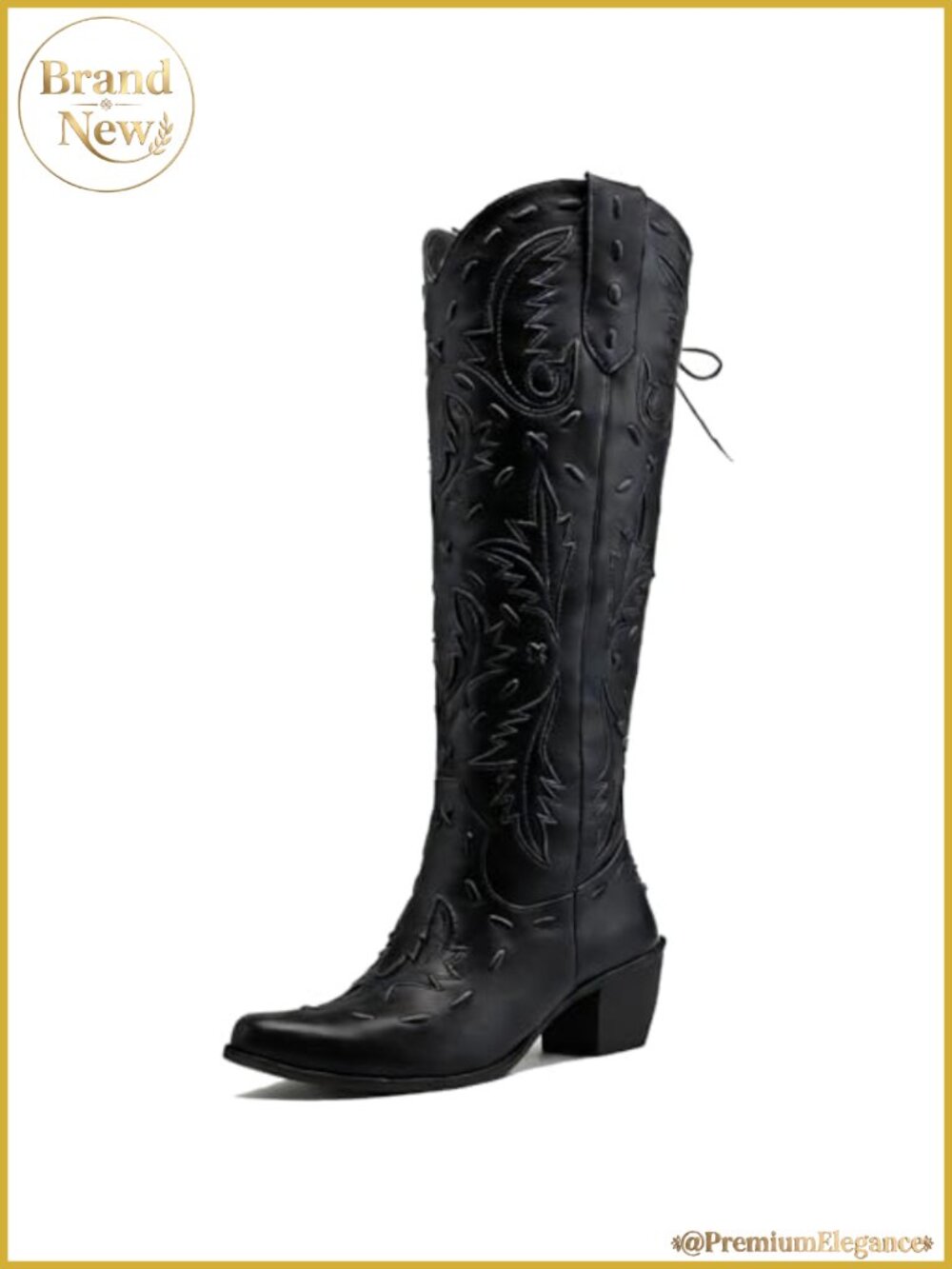 Lace Up Cowboy Boots Women Knee High Cowgirl Boots Snip Toe Embroidery
